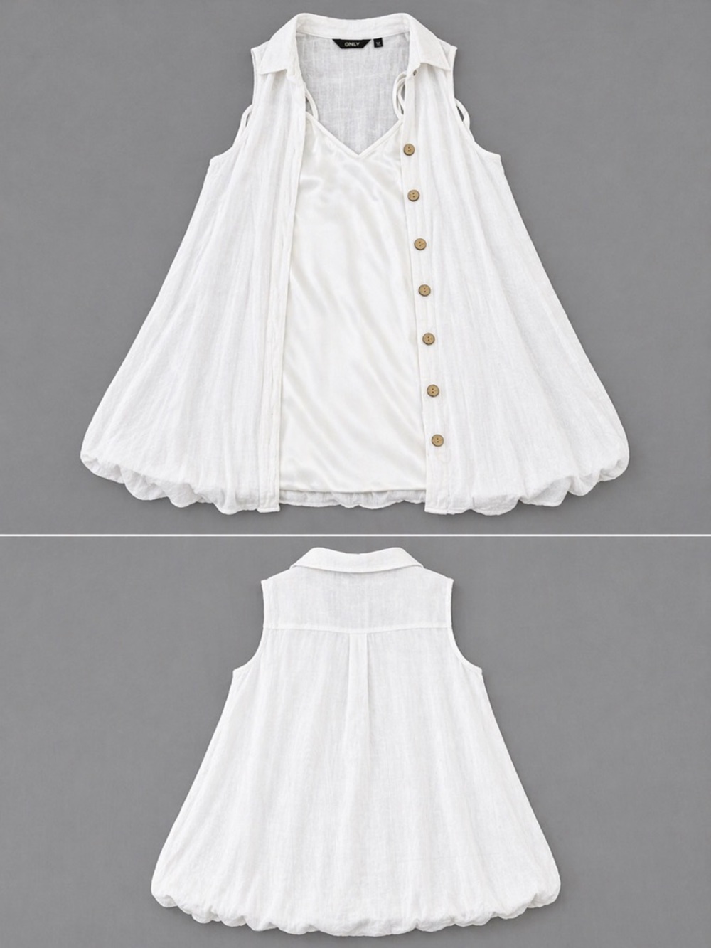 White Button-Front Sleeveless Cover-Up w Slip - L